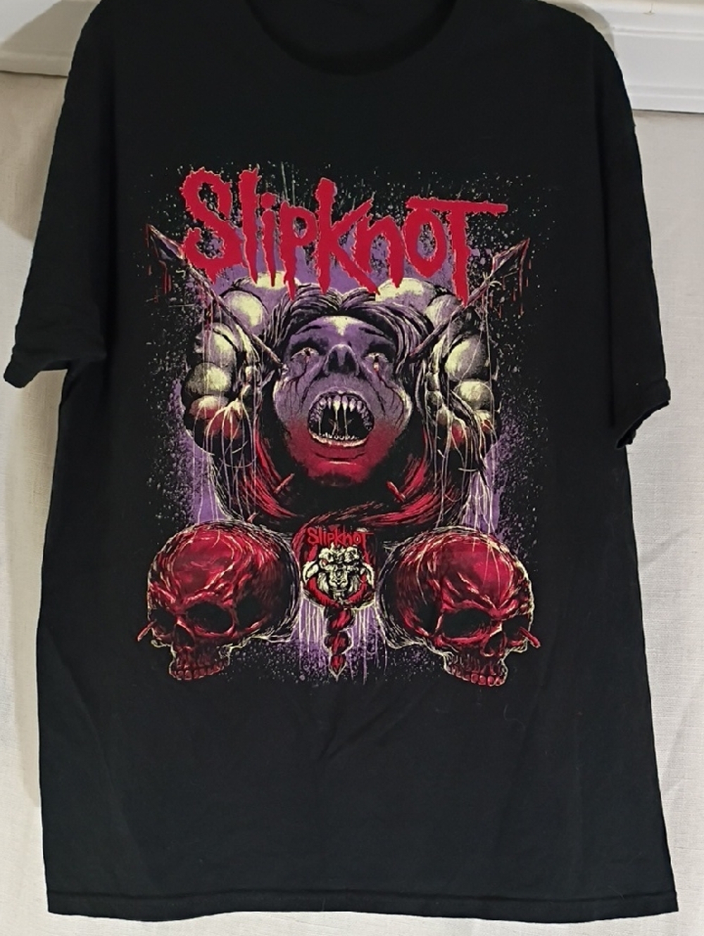 Black Graphic Band T-Shirt - Red & Purple Skull Design